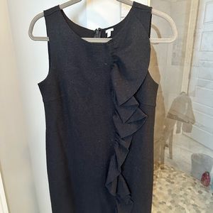 J.Crew black felt dress with ruffle down the side. Size 2
